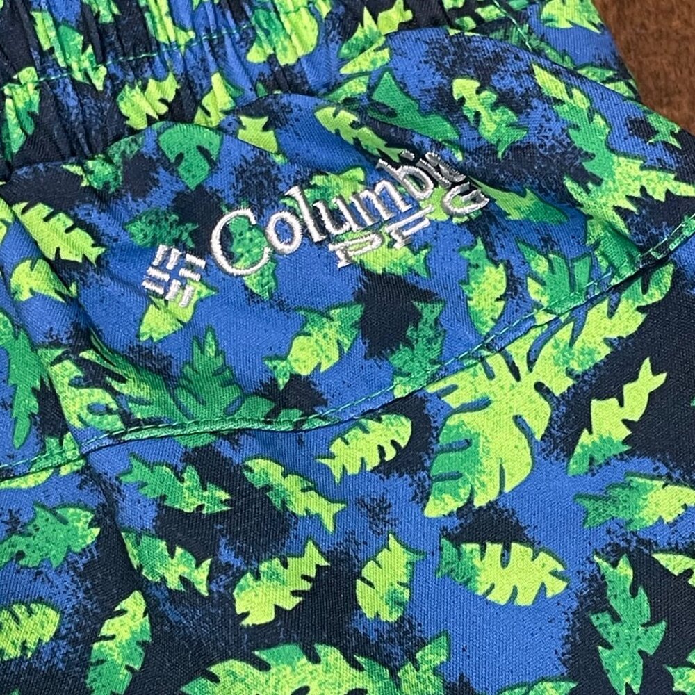 Columbia PFG Swim Trunks Boys Size Large 14/16 Blue Green Leaf Print Mesh Lined - Picture 5 of 11